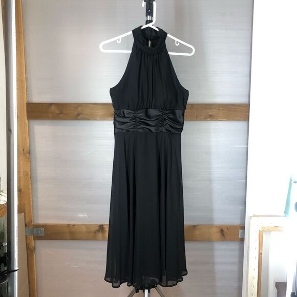 Connected‎ APPAREL Black Chiffon Satin Lined High Neck Halter Dress Sz 6 - Picture 1 of 6